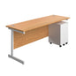 Single Upright Rectangular Desk + Under Desk Steel Pedestal 3 Drawers (FSC) | 1800 X 600 | Nova Oak/White