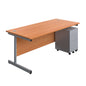 Single Upright Rectangular Desk + Under Desk Steel Pedestal 3 Drawers (FSC) | 1800 X 800 | Beech/Silver