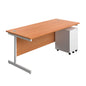 Single Upright Rectangular Desk + Under Desk Steel Pedestal 3 Drawers (FSC) | 1800 X 800 | Beech/White