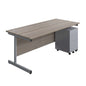 Single Upright Rectangular Desk + Under Desk Steel Pedestal 3 Drawers (FSC) | 1800 X 800 | Grey Oak/Silver