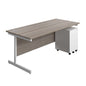 Single Upright Rectangular Desk + Under Desk Steel Pedestal 3 Drawers (FSC) | 1800 X 800 | Grey Oak/White