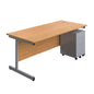 Single Upright Rectangular Desk + Under Desk Steel Pedestal 3 Drawers (FSC) | 1800 X 800 | Nova Oak/Silver