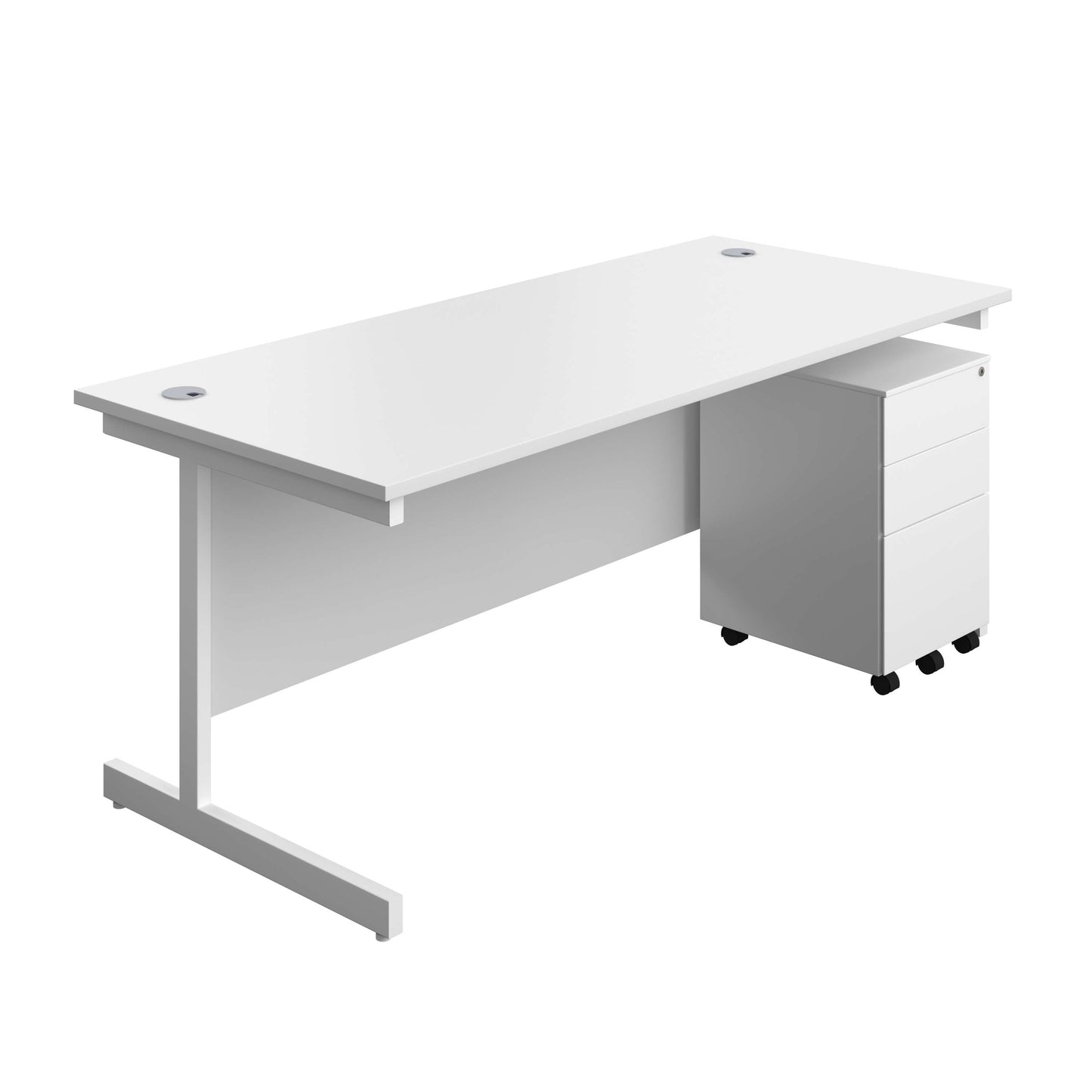 Single Upright Rectangular Desk + Under Desk Steel Pedestal 3 Drawers (FSC) | 1800 X 800 | White/White