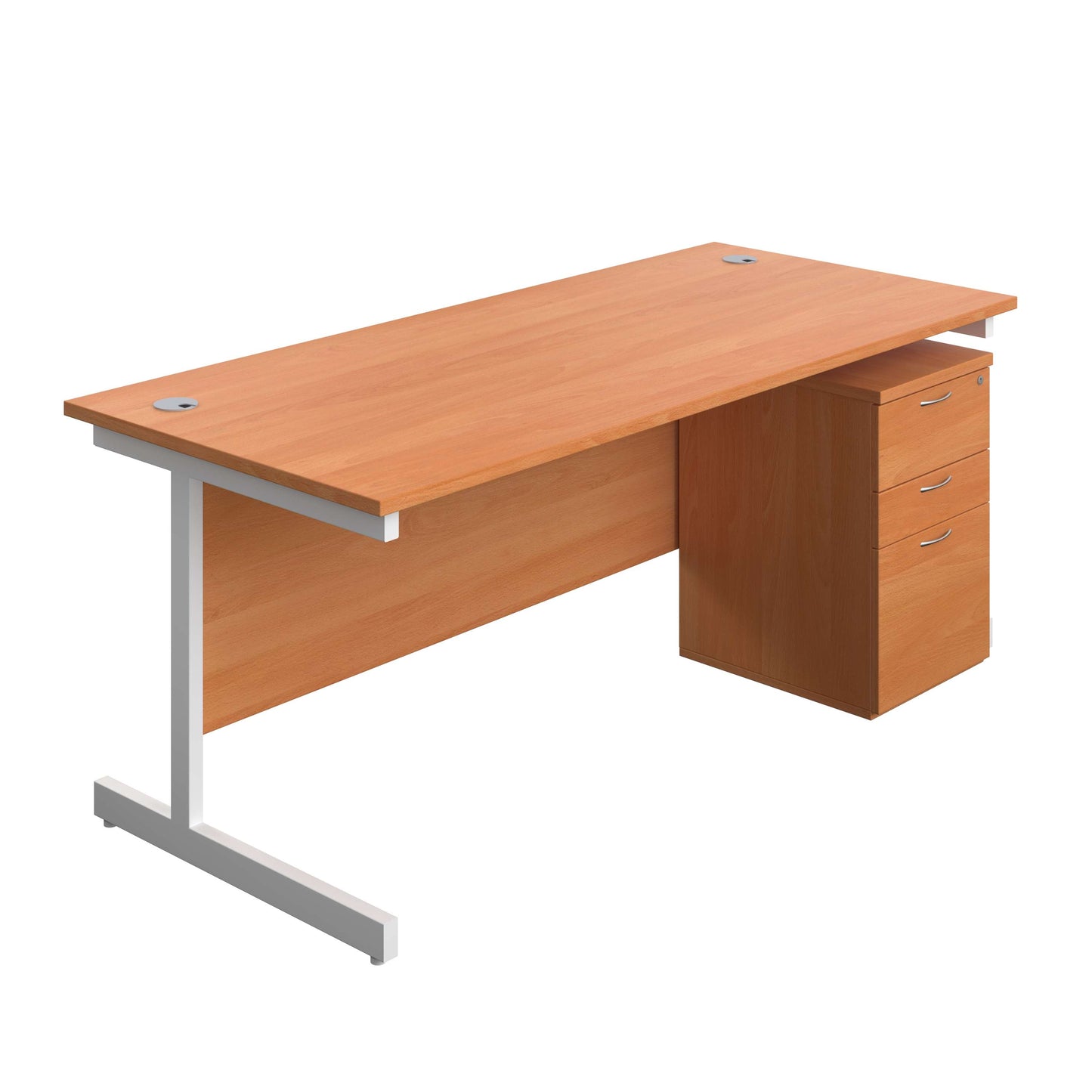 Single Upright Rectangular Desk + High Mobile Pedestal 3 Drawer (FSC) | 1800 X 800 | Beech/White