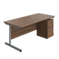 Single Upright Rectangular Desk + High Mobile Pedestal 3 Drawer (FSC) | 1800 X 800 | Dark Walnut/Silver