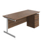 Single Upright Rectangular Desk + High Mobile Pedestal 3 Drawer (FSC) | 1800 X 800 | Dark Walnut/White