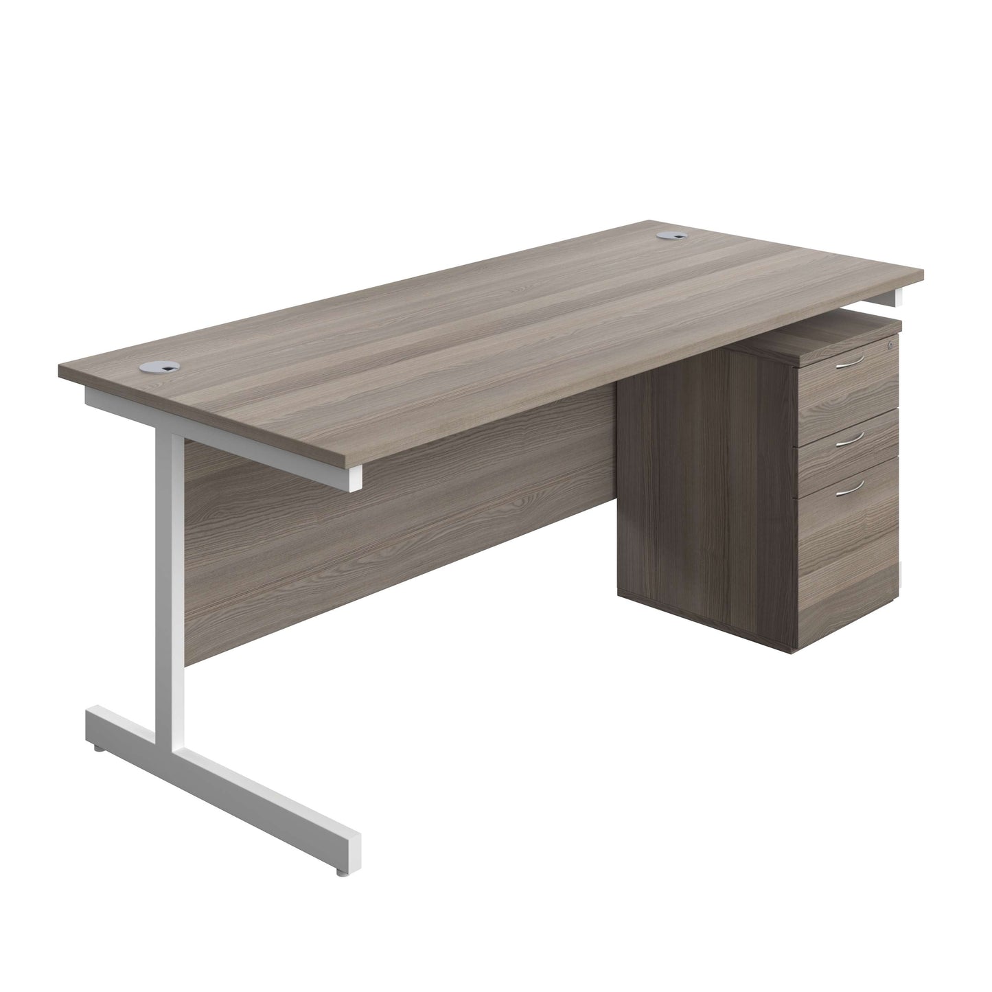 Single Upright Rectangular Desk + High Mobile Pedestal 3 Drawer (FSC) | 1800 X 800 | Grey Oak/White