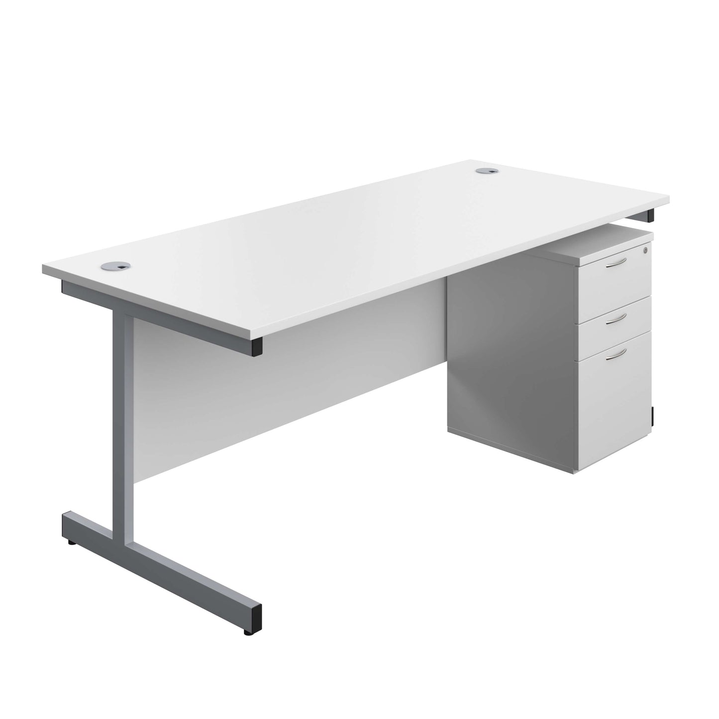 Single Upright Rectangular Desk + High Mobile Pedestal 3 Drawer (FSC) | 1800 X 800 | White/Silver