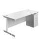 Single Upright Rectangular Desk + High Mobile Pedestal 3 Drawer (FSC) | 1800 X 800 | White/White