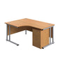 Twin Upright Left Hand Radial Desk + High Mobile Pedestal 3 Drawer (FSC) | 1600X1200 | Nova Oak/Silver