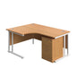 Twin Upright Left Hand Radial Desk + High Mobile Pedestal 3 Drawer (FSC) | 1600X1200 | Nova Oak/White