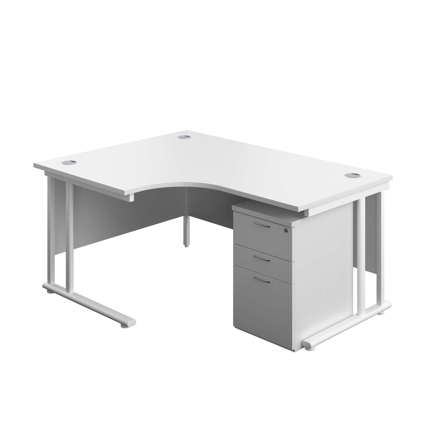 Twin Upright Left Hand Radial Desk + High Mobile Pedestal 3 Drawer (FSC) | 1600X1200 | White/White