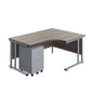 Twin Upright Right Hand Radial Desk + Under Desk Steel Pedestal 3 Drawers (FSC) | 1600X1200 | Grey Oak/Silver