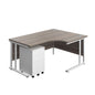 Twin Upright Right Hand Radial Desk + Under Desk Steel Pedestal 3 Drawers (FSC) | 1600X1200 | Grey Oak/White