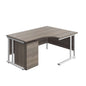 Twin Upright Right Hand Radial Desk + High Mobile Pedestal 3 Drawer (FSC) | 1600X1200 | Grey Oak/White