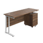 Twin Upright Rectangular Desk + Mobile 2 Drawer Pedestal (FSC) | 1600X600 | Dark Walnut/White