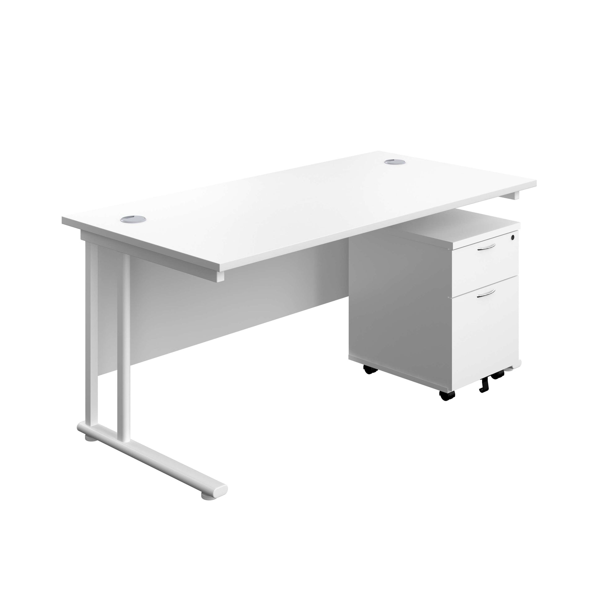 Twin Upright Rectangular Desk + Mobile 2 Drawer Pedestal (FSC) | 1600X800 | White/White