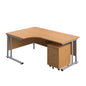 Twin Upright Left Hand Radial Desk + Mobile 2 Drawer Pedestal (FSC) | 1800X1200 | Nova Oak/Silver