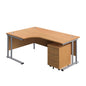 Twin Upright Left Hand Radial Desk + Mobile 3 Drawer Pedestal (FSC) | 1800X1200 | Nova Oak/Silver