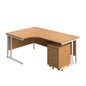 Twin Upright Left Hand Radial Desk + Mobile 2 Drawer Pedestal (FSC) | 1800X1200 | Nova Oak/White