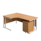 Twin Upright Left Hand Radial Desk + Mobile 3 Drawer Pedestal (FSC) | 1800X1200 | Nova Oak/White