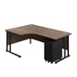 Twin Upright Left Hand Radial Desk + Slimline Steel Pedestal 3 Drawers (FSC) | 1800X1200 | Dark Walnut/Black