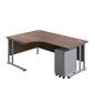 Twin Upright Left Hand Radial Desk + Slimline Steel Pedestal 3 Drawers (FSC) | 1800X1200 | Dark Walnut/Silver