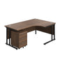 Twin Upright Right Hand Radial Desk + Mobile 3 Drawer Pedestal (FSC) | 1800X1200 | Dark Walnut/Black