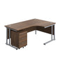 Twin Upright Right Hand Radial Desk + Mobile 3 Drawer Pedestal (FSC) | 1800X1200 | Dark Walnut/Silver