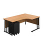 Twin Upright Right Hand Radial Desk + Under Desk Steel Pedestal 3 Drawers (FSC) | 1800X1200 | Nova Oak/Black