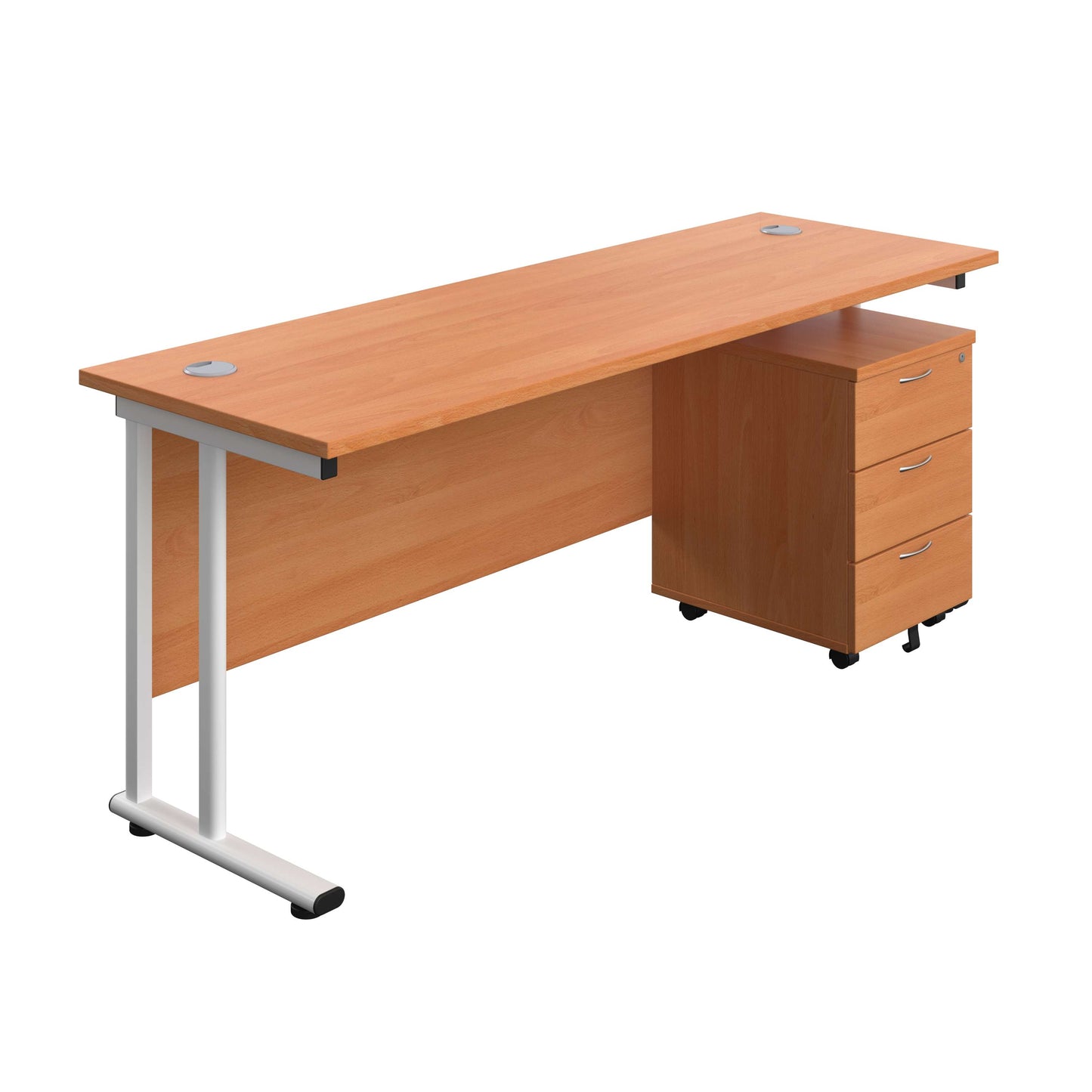 Twin Upright Rectangular Desk + Mobile 3 Drawer Pedestal (FSC) | 1800X600 | Beech/White