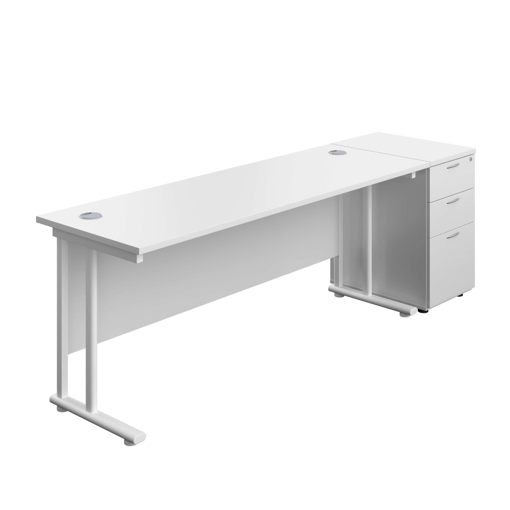 Twin Upright Rectangular Desk + Desk High 3 Drawer Pedestal (FSC) | 1800X600 | White/White