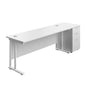 Twin Upright Rectangular Desk + Desk High 3 Drawer Pedestal (FSC) | 1800X600 | White/White