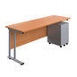 Twin Upright Rectangular Desk + Under Desk Steel Pedestal 3 Drawers (FSC) | 1800X600 | Beech/Silver