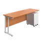 Twin Upright Rectangular Desk + Under Desk Steel Pedestal 3 Drawers (FSC) | 1800X600 | Beech/White