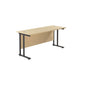 Twin Upright Rectangular Desk: 600mm Deep (FSC) | 1800X600 | Maple/Black