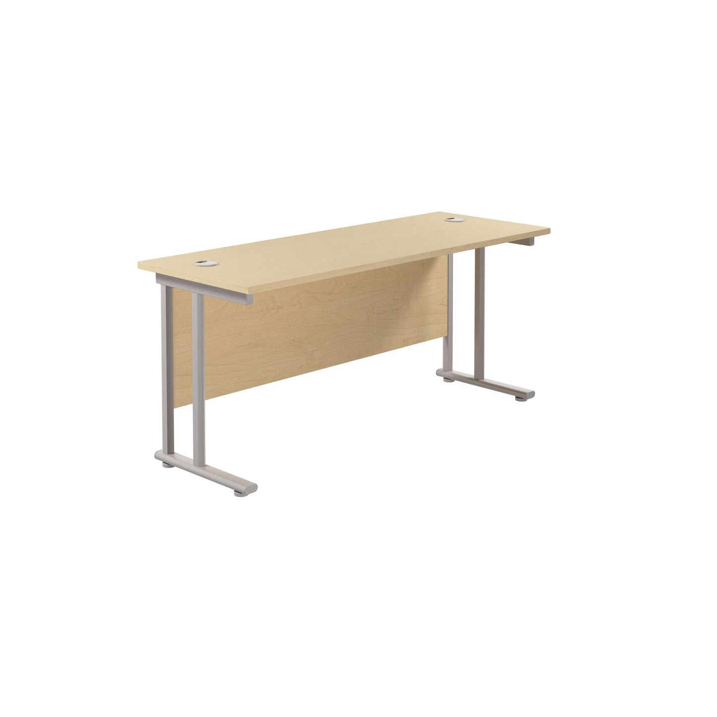 Twin Upright Rectangular Desk: 600mm Deep (FSC) | 1800X600 | Maple/Silver