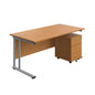 Twin Upright Rectangular Desk + Mobile 3 Drawer Pedestal (FSC) | 1800X800 | Nova Oak/Silver