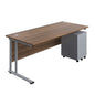 Twin Upright Rectangular Desk + Under Desk Steel Pedestal 3 Drawers (FSC) | 1800X800 | Dark Walnut/Silver