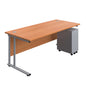 Twin Upright Rectangular Desk + Slimline Steel Pedestal 3 Drawers (FSC) | 1800X800 | Beech/Silver