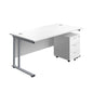 Twin Upright Rectangular Desk + Mobile 3 Drawer Pedestal (FSC) | 1800X800 | White/Silver