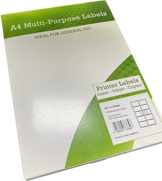 Alpa-Cartridge A4 Multipurpose Labels 10 Per Sheet 99.1 x 57mm (White) Pk of 100