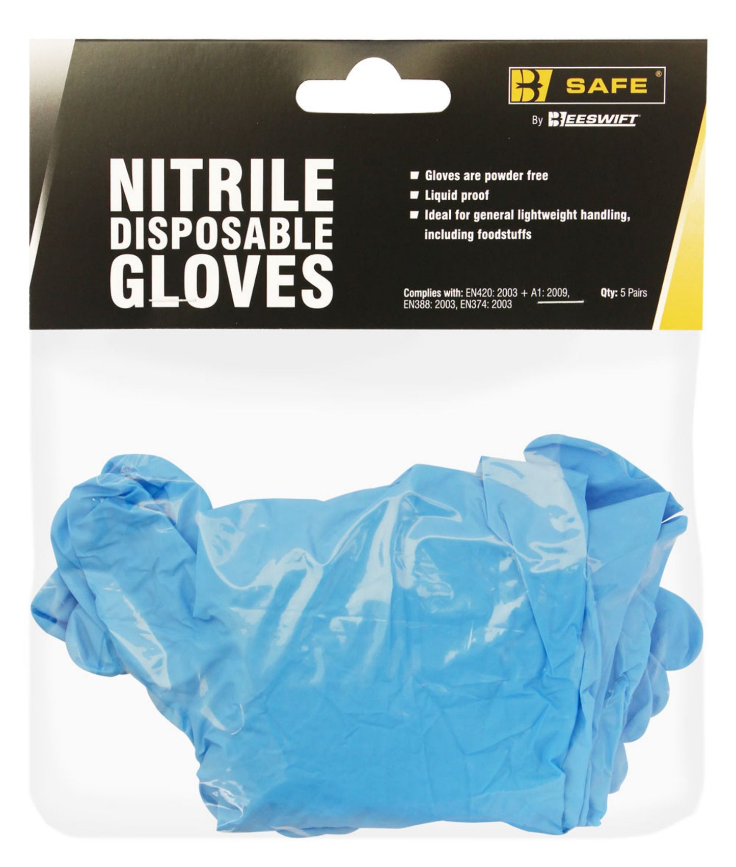 Beeswift B-Safe Nitrile Disposable Glove Pack Of 5 Pairs Blue XL (Pair)