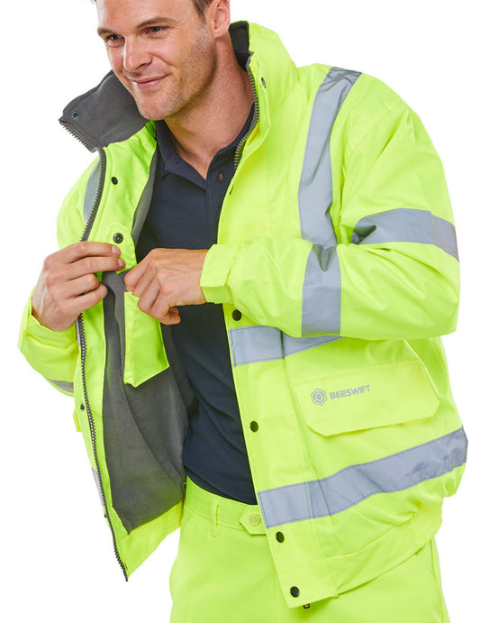 Beeswift Bomber Jacket Fleece Lined Hi Vis Yellow Medium