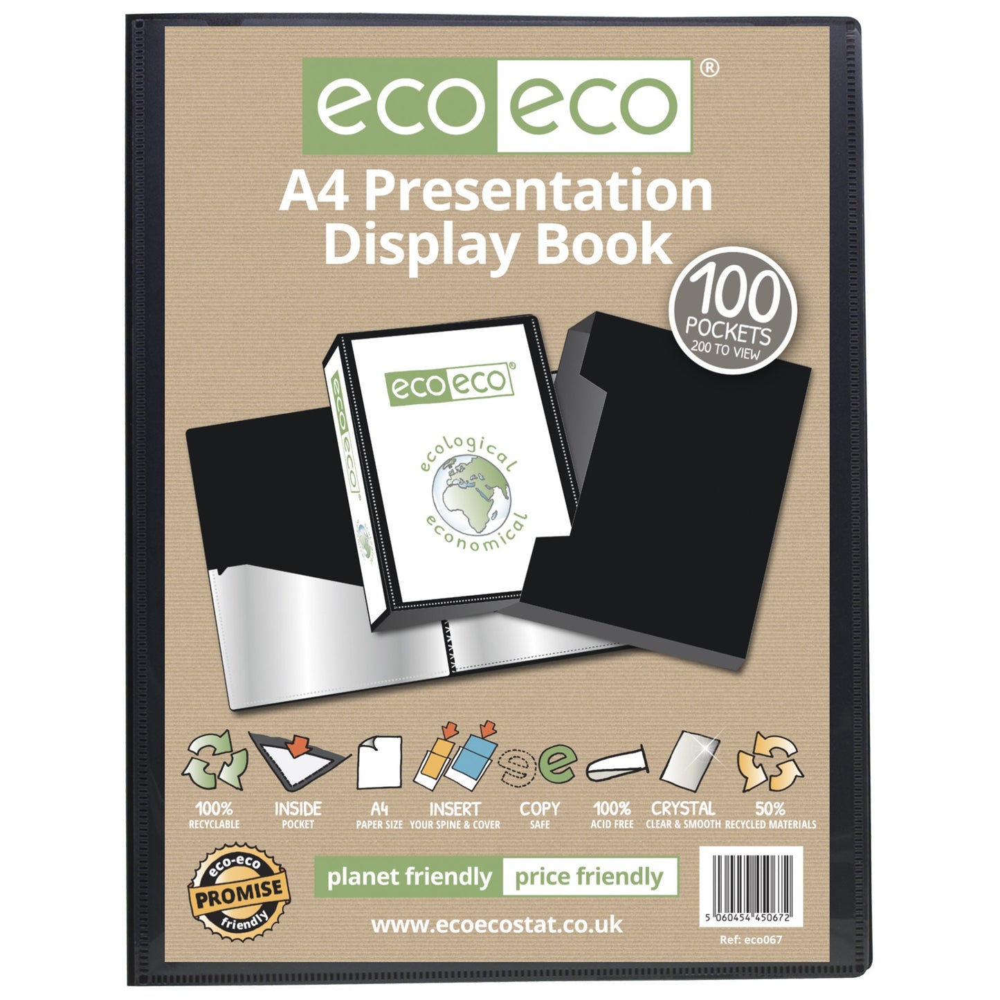 A4 50% Recycled 100 Pocket Presentation Display Book and Box - Single