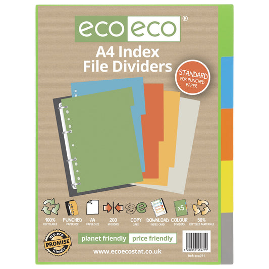 Eco Eco A4 50% Recycled Index File Dividers - 1 Set of 5