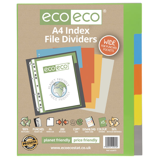 Eco Eco A4 50% Recycled Wide Index File Dividers - 1 Set of 5