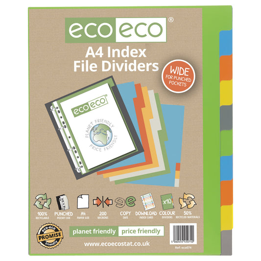 Eco Eco A4 50% Recycled Wide Index File Dividers - 1 Set of 10