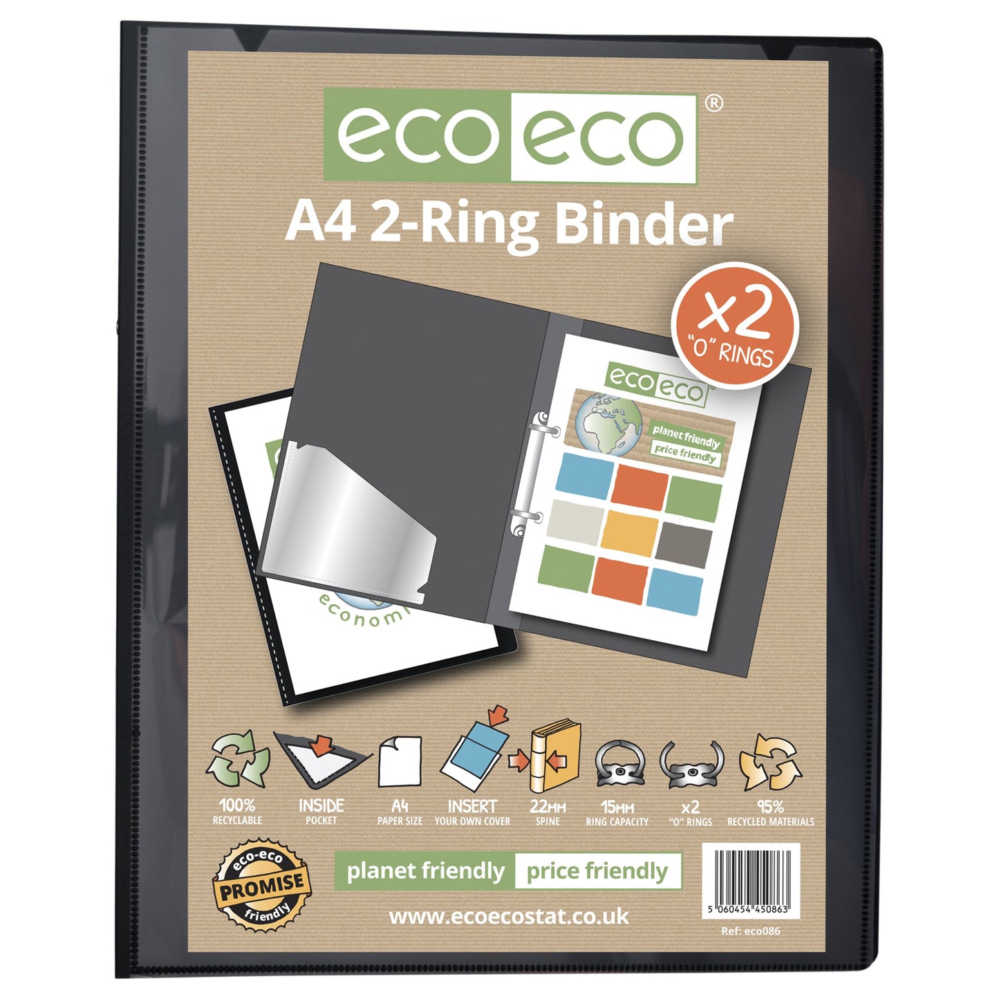 Eco Eco A4 95% Recycled Presentation 2 Ring Binder - Single