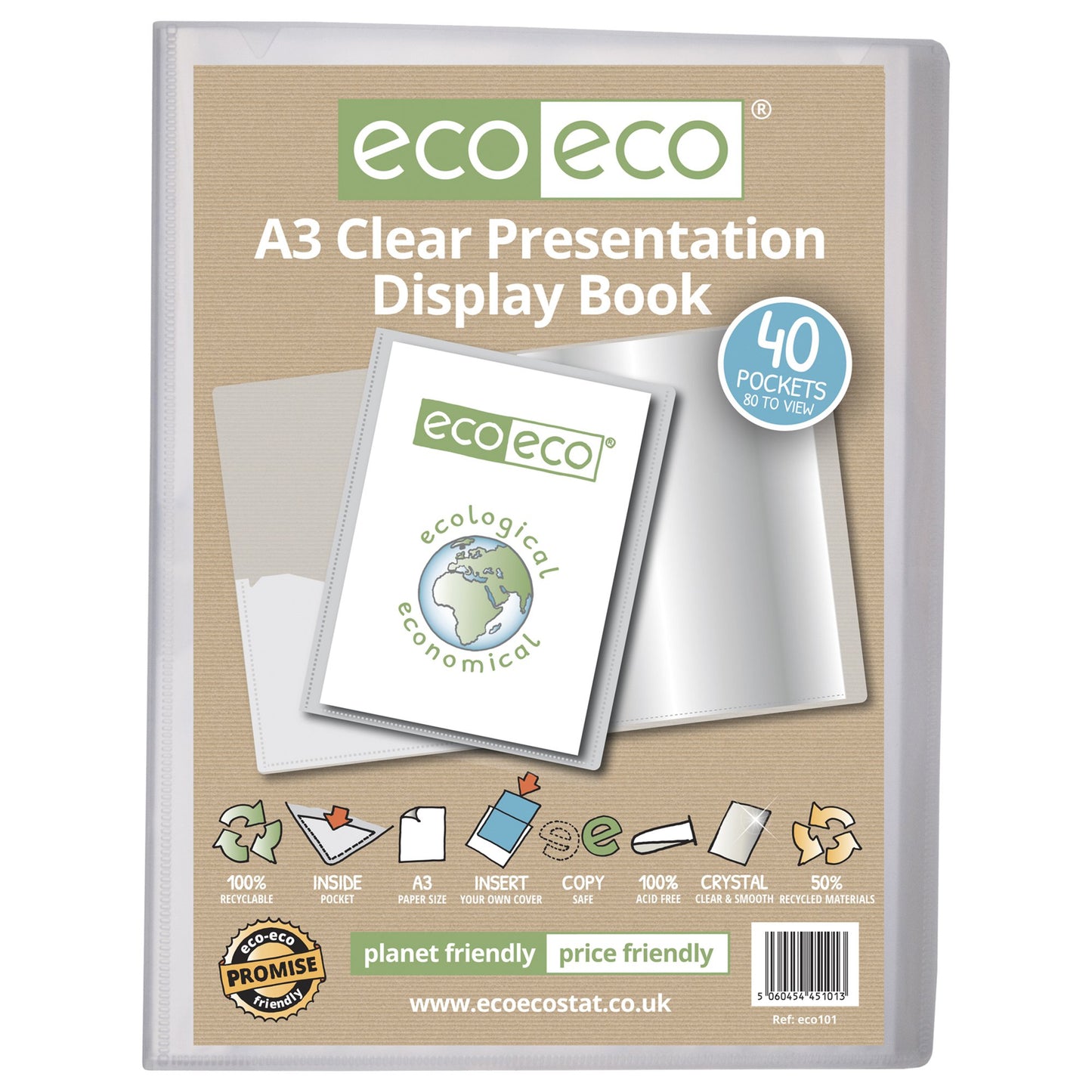 A3 50% Recycled Presentation Display Book with 40 Clear Pockets - Single